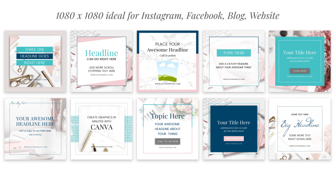 Pink Teal Navy Canva Templates for Instagram - Kate Danielle Creative